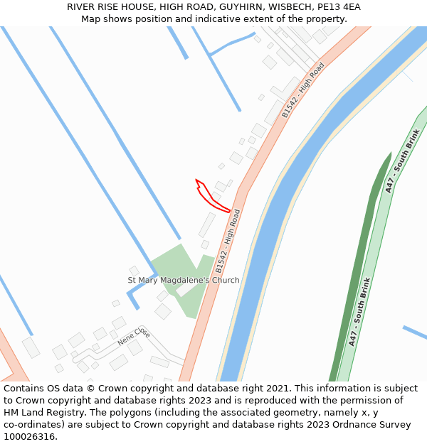 RIVER RISE HOUSE, HIGH ROAD, GUYHIRN, WISBECH, PE13 4EA: Location map and indicative extent of plot
