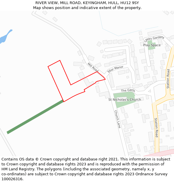 RIVER VIEW, MILL ROAD, KEYINGHAM, HULL, HU12 9SY: Location map and indicative extent of plot