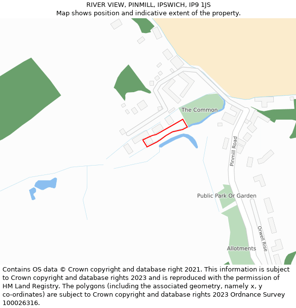 RIVER VIEW, PINMILL, IPSWICH, IP9 1JS: Location map and indicative extent of plot