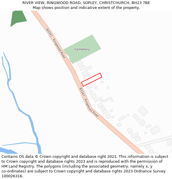 RIVER VIEW, RINGWOOD ROAD, SOPLEY, CHRISTCHURCH, BH23 7BE: Location map and indicative extent of plot