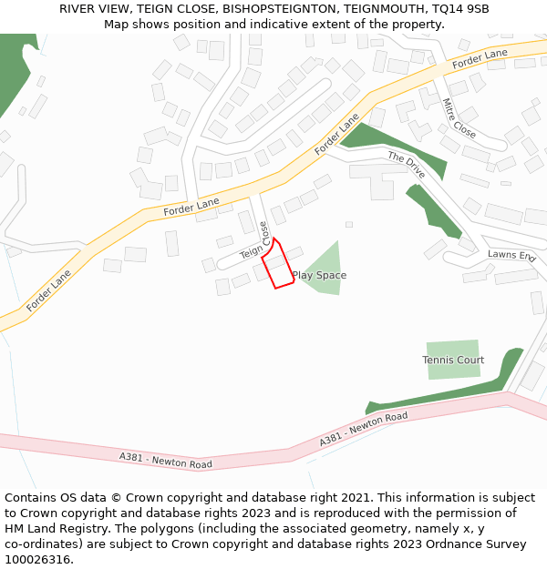 RIVER VIEW, TEIGN CLOSE, BISHOPSTEIGNTON, TEIGNMOUTH, TQ14 9SB: Location map and indicative extent of plot