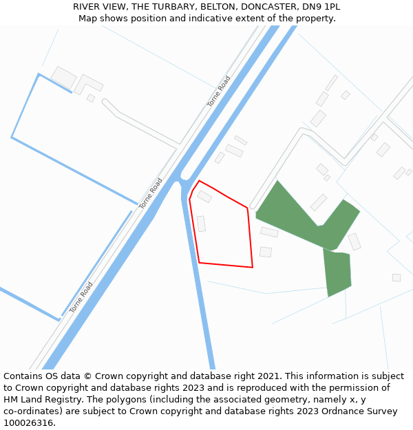 RIVER VIEW, THE TURBARY, BELTON, DONCASTER, DN9 1PL: Location map and indicative extent of plot