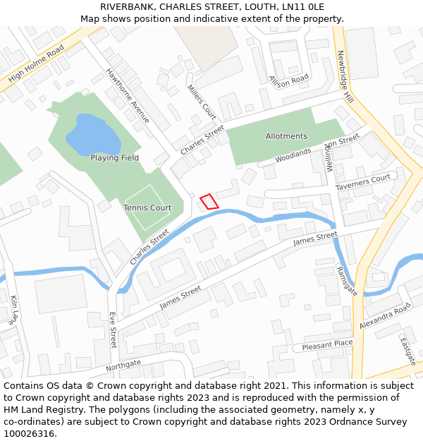 RIVERBANK, CHARLES STREET, LOUTH, LN11 0LE: Location map and indicative extent of plot