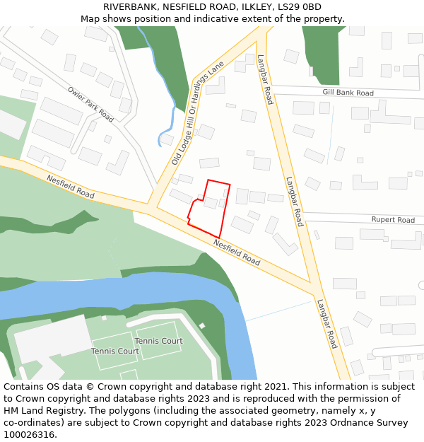 RIVERBANK, NESFIELD ROAD, ILKLEY, LS29 0BD: Location map and indicative extent of plot