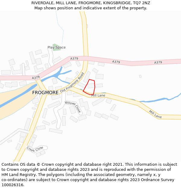 RIVERDALE, MILL LANE, FROGMORE, KINGSBRIDGE, TQ7 2NZ: Location map and indicative extent of plot