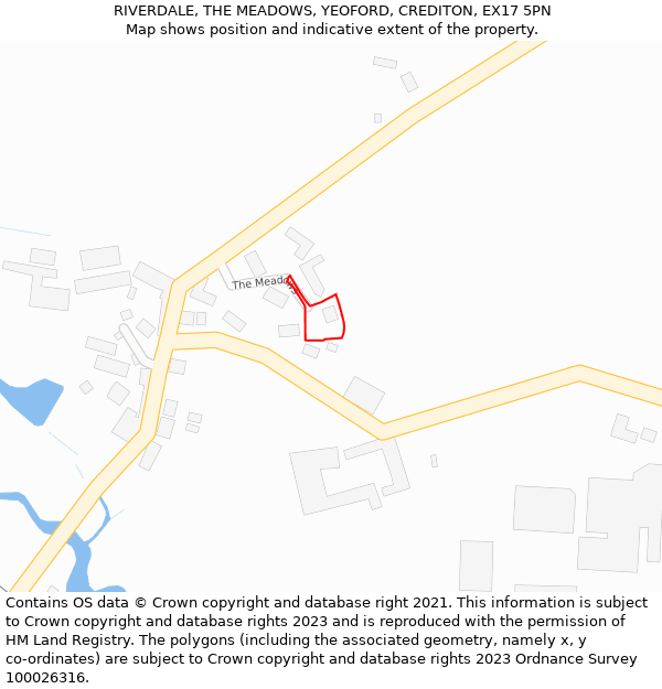 RIVERDALE, THE MEADOWS, YEOFORD, CREDITON, EX17 5PN: Location map and indicative extent of plot