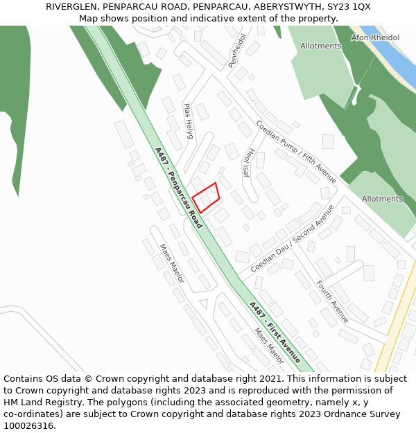 RIVERGLEN, PENPARCAU ROAD, PENPARCAU, ABERYSTWYTH, SY23 1QX: Location map and indicative extent of plot