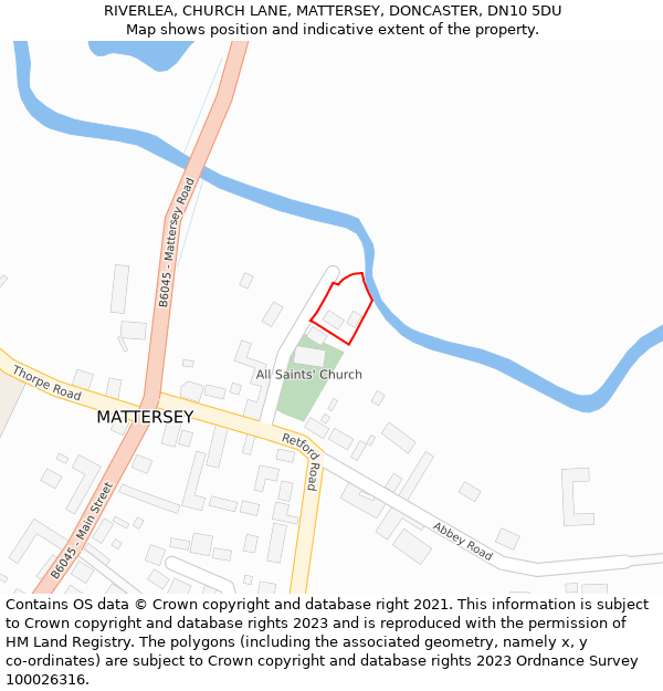 RIVERLEA, CHURCH LANE, MATTERSEY, DONCASTER, DN10 5DU: Location map and indicative extent of plot