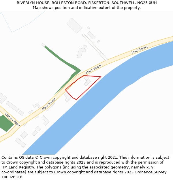 RIVERLYN HOUSE, ROLLESTON ROAD, FISKERTON, SOUTHWELL, NG25 0UH: Location map and indicative extent of plot