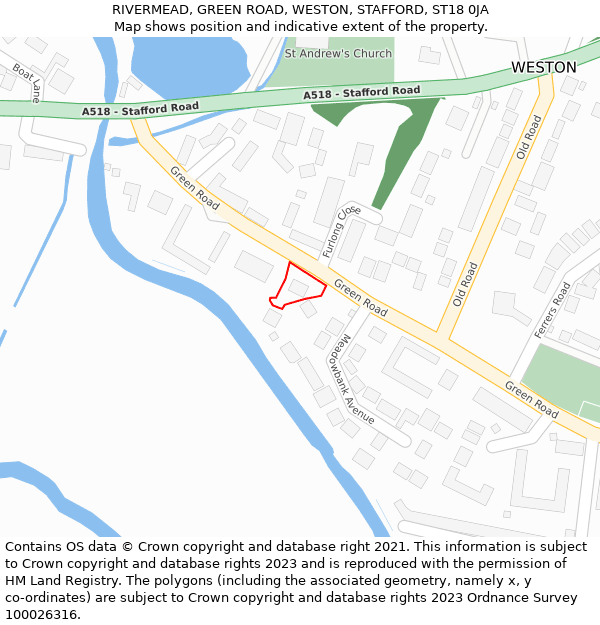 RIVERMEAD, GREEN ROAD, WESTON, STAFFORD, ST18 0JA: Location map and indicative extent of plot