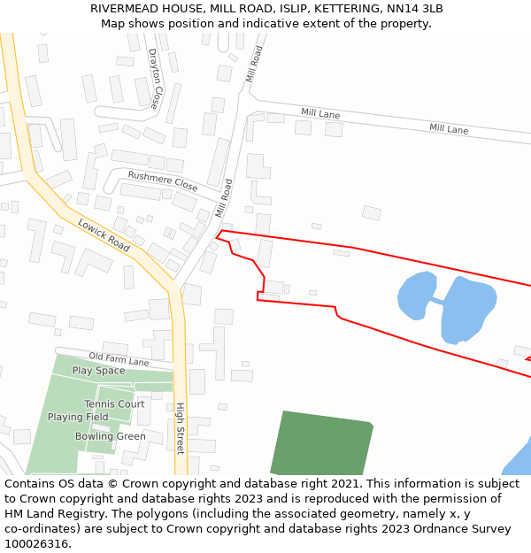 RIVERMEAD HOUSE, MILL ROAD, ISLIP, KETTERING, NN14 3LB: Location map and indicative extent of plot