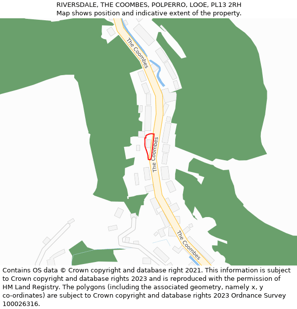 RIVERSDALE, THE COOMBES, POLPERRO, LOOE, PL13 2RH: Location map and indicative extent of plot