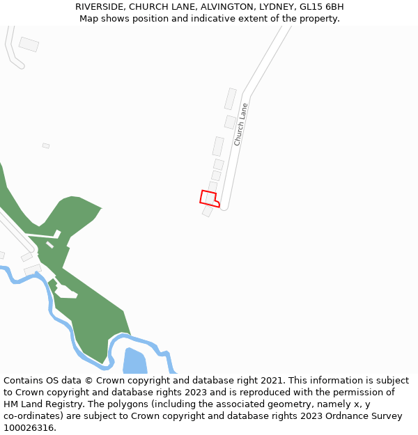 RIVERSIDE, CHURCH LANE, ALVINGTON, LYDNEY, GL15 6BH: Location map and indicative extent of plot