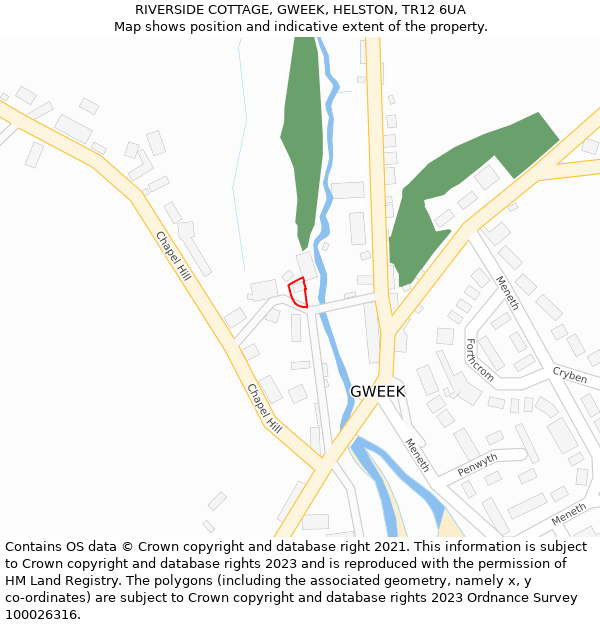 RIVERSIDE COTTAGE, GWEEK, HELSTON, TR12 6UA: Location map and indicative extent of plot