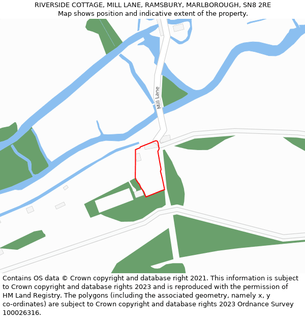 RIVERSIDE COTTAGE, MILL LANE, RAMSBURY, MARLBOROUGH, SN8 2RE: Location map and indicative extent of plot