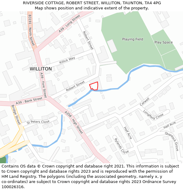 RIVERSIDE COTTAGE, ROBERT STREET, WILLITON, TAUNTON, TA4 4PG: Location map and indicative extent of plot