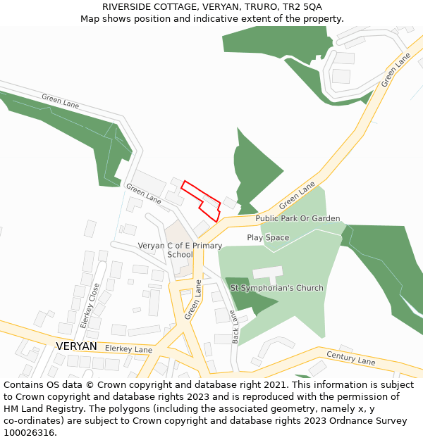 RIVERSIDE COTTAGE, VERYAN, TRURO, TR2 5QA: Location map and indicative extent of plot