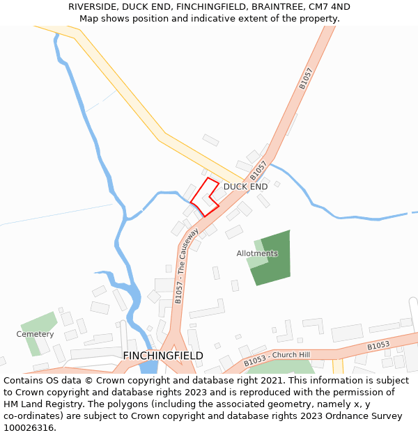 RIVERSIDE, DUCK END, FINCHINGFIELD, BRAINTREE, CM7 4ND: Location map and indicative extent of plot