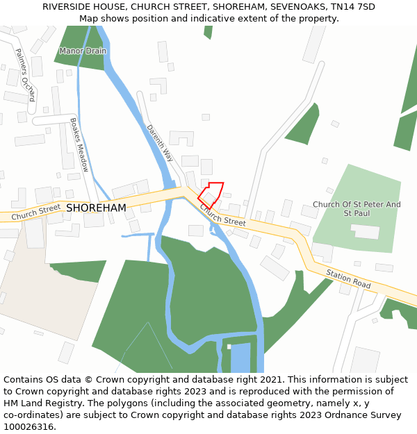 RIVERSIDE HOUSE, CHURCH STREET, SHOREHAM, SEVENOAKS, TN14 7SD: Location map and indicative extent of plot