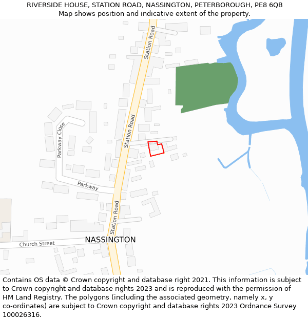 RIVERSIDE HOUSE, STATION ROAD, NASSINGTON, PETERBOROUGH, PE8 6QB: Location map and indicative extent of plot