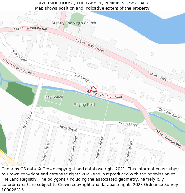 RIVERSIDE HOUSE, THE PARADE, PEMBROKE, SA71 4LD: Location map and indicative extent of plot