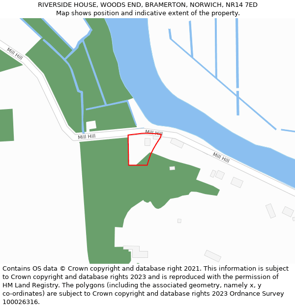 RIVERSIDE HOUSE, WOODS END, BRAMERTON, NORWICH, NR14 7ED: Location map and indicative extent of plot