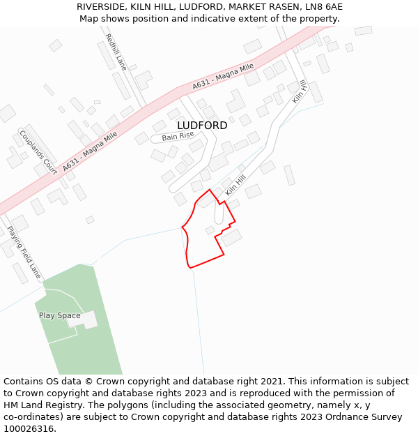 RIVERSIDE, KILN HILL, LUDFORD, MARKET RASEN, LN8 6AE: Location map and indicative extent of plot