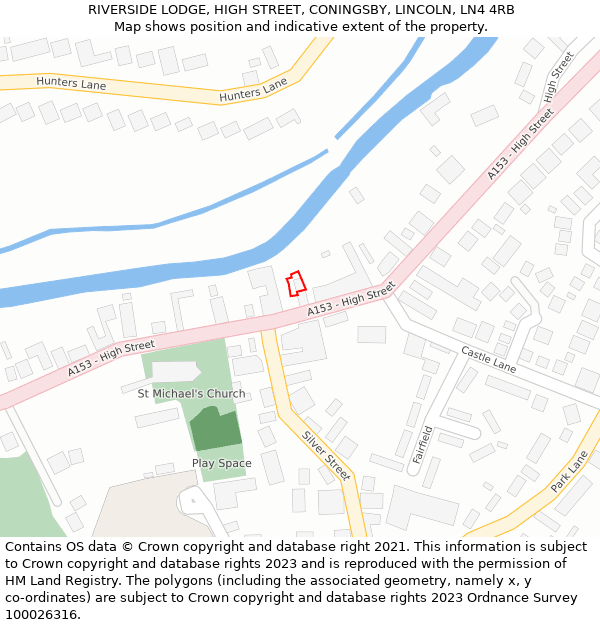 RIVERSIDE LODGE, HIGH STREET, CONINGSBY, LINCOLN, LN4 4RB: Location map and indicative extent of plot