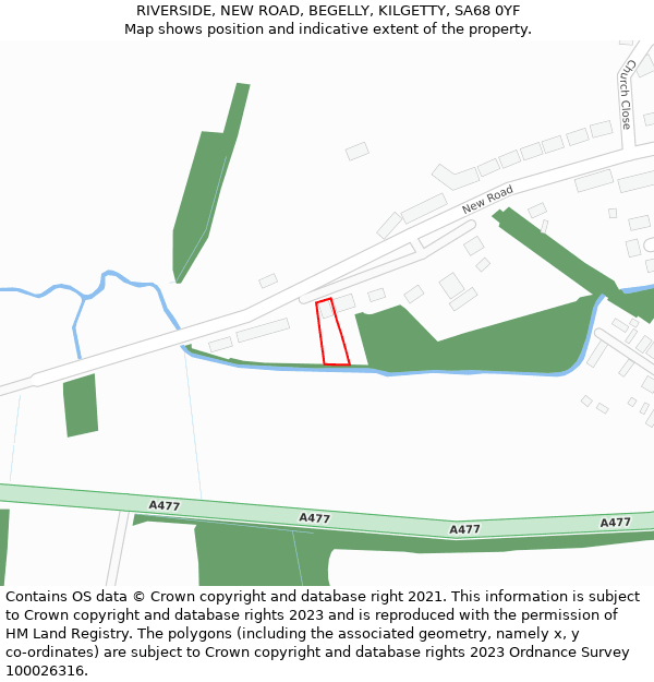 RIVERSIDE, NEW ROAD, BEGELLY, KILGETTY, SA68 0YF: Location map and indicative extent of plot