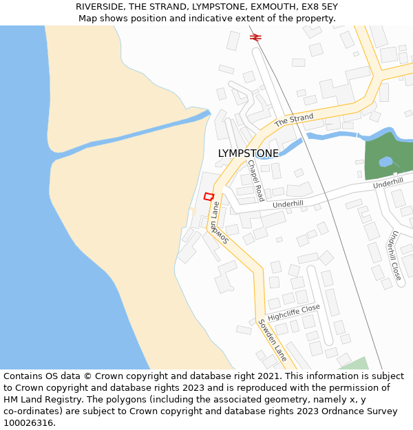 RIVERSIDE, THE STRAND, LYMPSTONE, EXMOUTH, EX8 5EY: Location map and indicative extent of plot