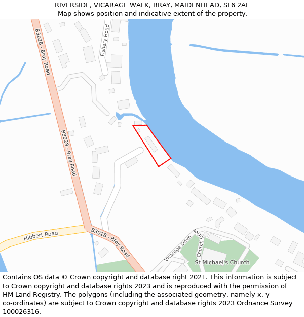 RIVERSIDE, VICARAGE WALK, BRAY, MAIDENHEAD, SL6 2AE: Location map and indicative extent of plot