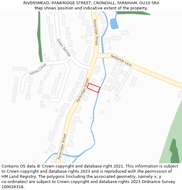 RIVERSMEAD, PANKRIDGE STREET, CRONDALL, FARNHAM, GU10 5RA: Location map and indicative extent of plot