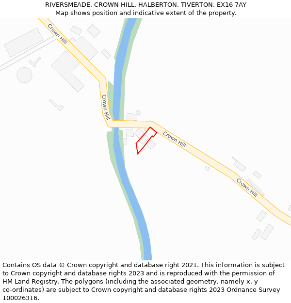 RIVERSMEADE, CROWN HILL, HALBERTON, TIVERTON, EX16 7AY: Location map and indicative extent of plot