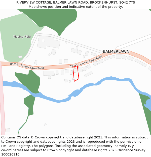 RIVERVIEW COTTAGE, BALMER LAWN ROAD, BROCKENHURST, SO42 7TS: Location map and indicative extent of plot