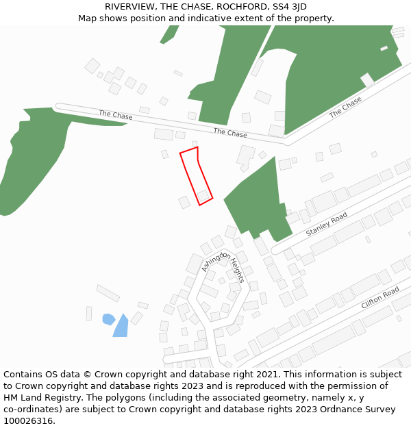 RIVERVIEW, THE CHASE, ROCHFORD, SS4 3JD: Location map and indicative extent of plot