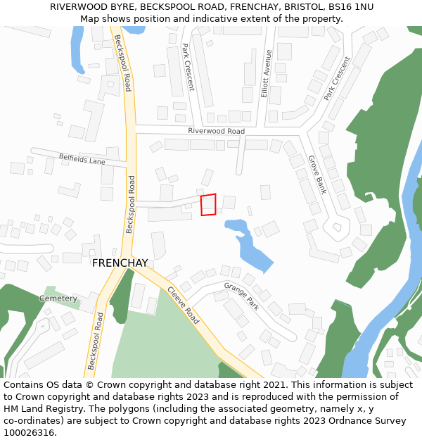 RIVERWOOD BYRE, BECKSPOOL ROAD, FRENCHAY, BRISTOL, BS16 1NU: Location map and indicative extent of plot