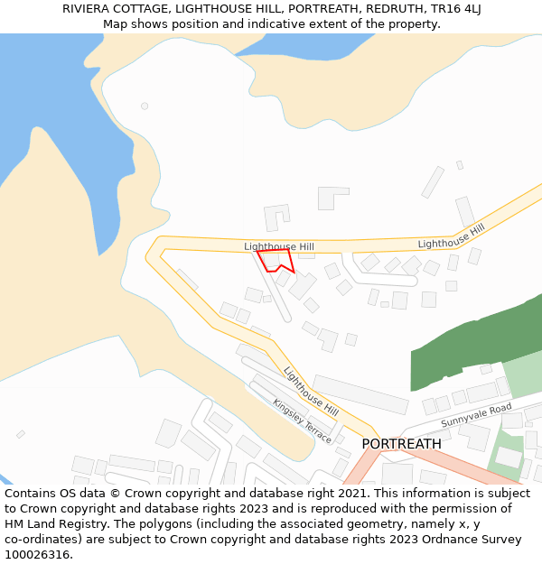 RIVIERA COTTAGE, LIGHTHOUSE HILL, PORTREATH, REDRUTH, TR16 4LJ: Location map and indicative extent of plot