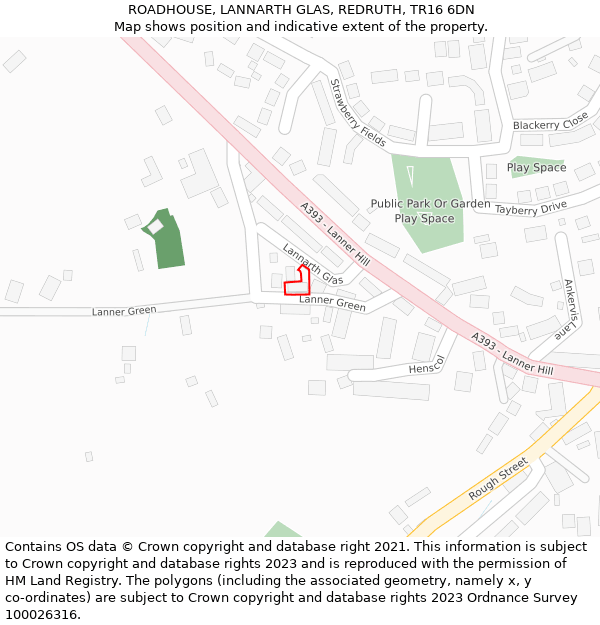 ROADHOUSE, LANNARTH GLAS, REDRUTH, TR16 6DN: Location map and indicative extent of plot