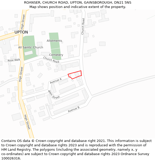 ROANSER, CHURCH ROAD, UPTON, GAINSBOROUGH, DN21 5NS: Location map and indicative extent of plot