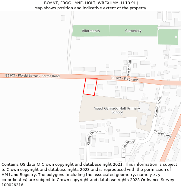 ROANT, FROG LANE, HOLT, WREXHAM, LL13 9HJ: Location map and indicative extent of plot