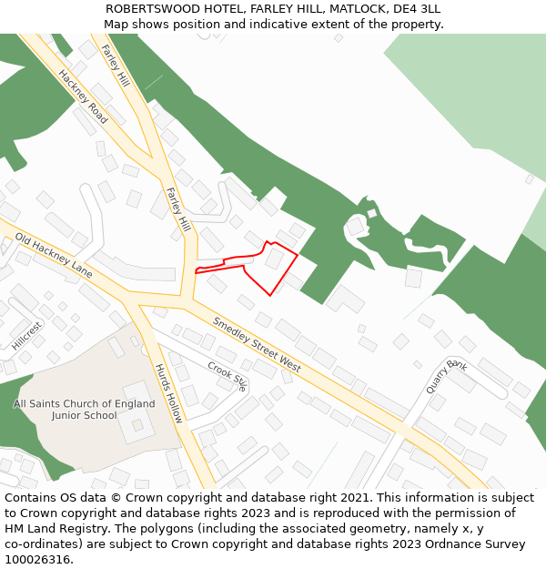 ROBERTSWOOD HOTEL, FARLEY HILL, MATLOCK, DE4 3LL: Location map and indicative extent of plot
