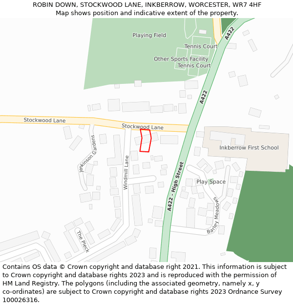 ROBIN DOWN, STOCKWOOD LANE, INKBERROW, WORCESTER, WR7 4HF: Location map and indicative extent of plot