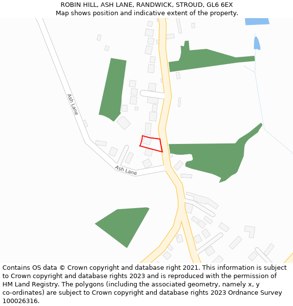 ROBIN HILL, ASH LANE, RANDWICK, STROUD, GL6 6EX: Location map and indicative extent of plot