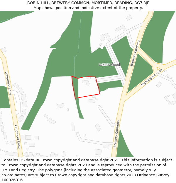 ROBIN HILL, BREWERY COMMON, MORTIMER, READING, RG7 3JE: Location map and indicative extent of plot