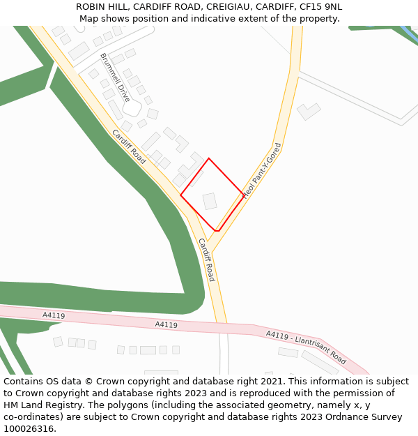 ROBIN HILL, CARDIFF ROAD, CREIGIAU, CARDIFF, CF15 9NL: Location map and indicative extent of plot