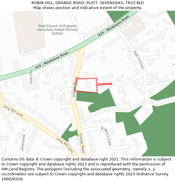 ROBIN HILL, GRANGE ROAD, PLATT, SEVENOAKS, TN15 8LD: Location map and indicative extent of plot