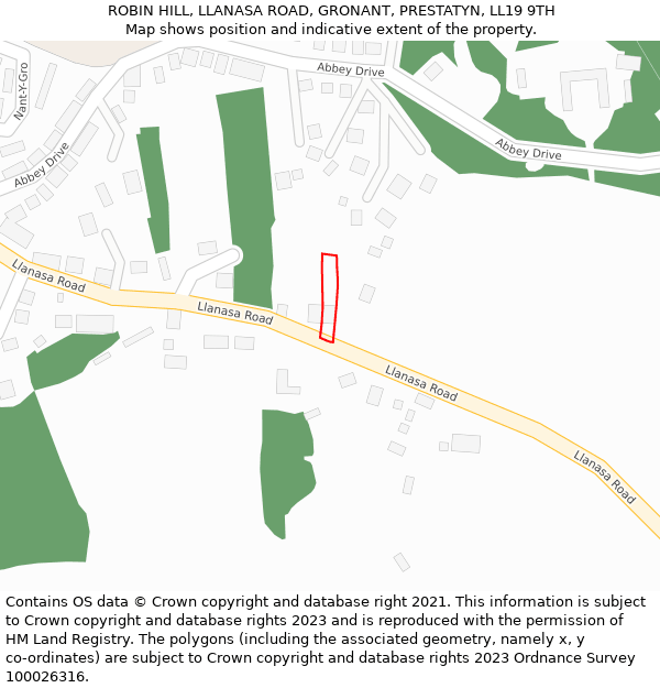ROBIN HILL, LLANASA ROAD, GRONANT, PRESTATYN, LL19 9TH: Location map and indicative extent of plot