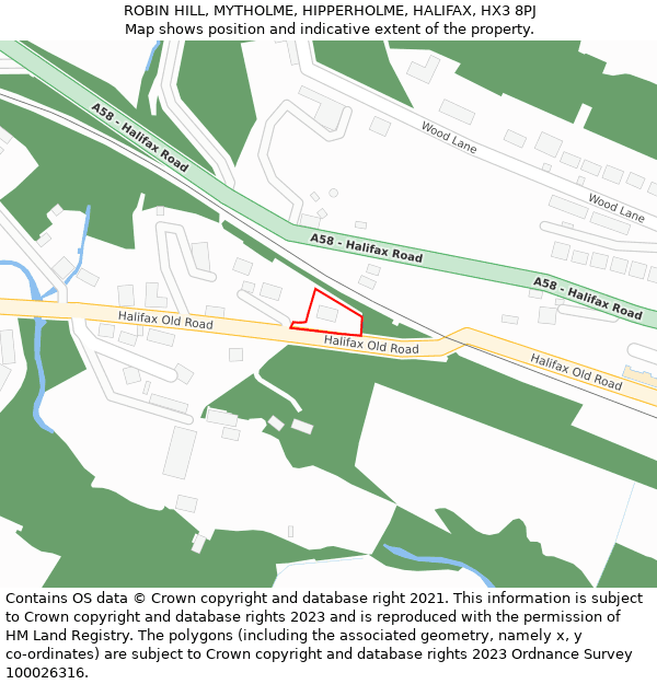 ROBIN HILL, MYTHOLME, HIPPERHOLME, HALIFAX, HX3 8PJ: Location map and indicative extent of plot