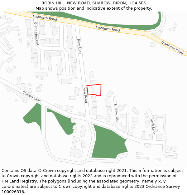 ROBIN HILL, NEW ROAD, SHAROW, RIPON, HG4 5BS: Location map and indicative extent of plot