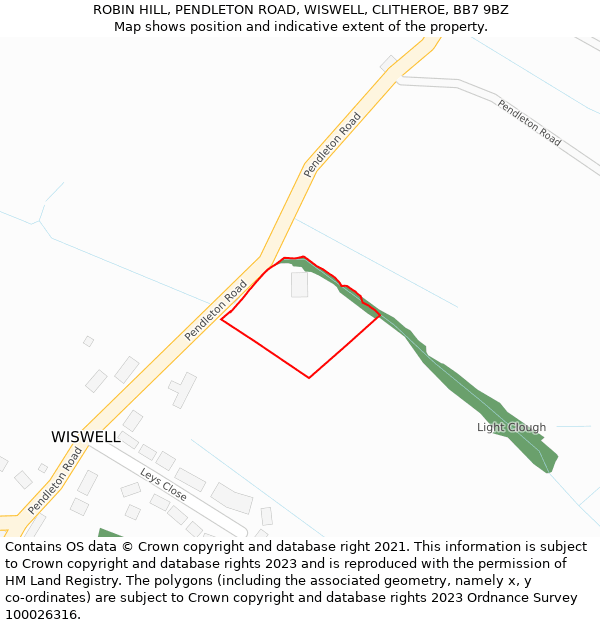 ROBIN HILL, PENDLETON ROAD, WISWELL, CLITHEROE, BB7 9BZ: Location map and indicative extent of plot